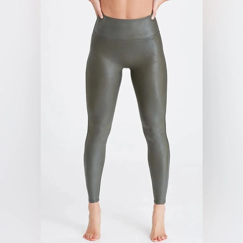 Spanx Faux Leather Leggings Olive Green Casual‎ Comfort Night Out Size Small